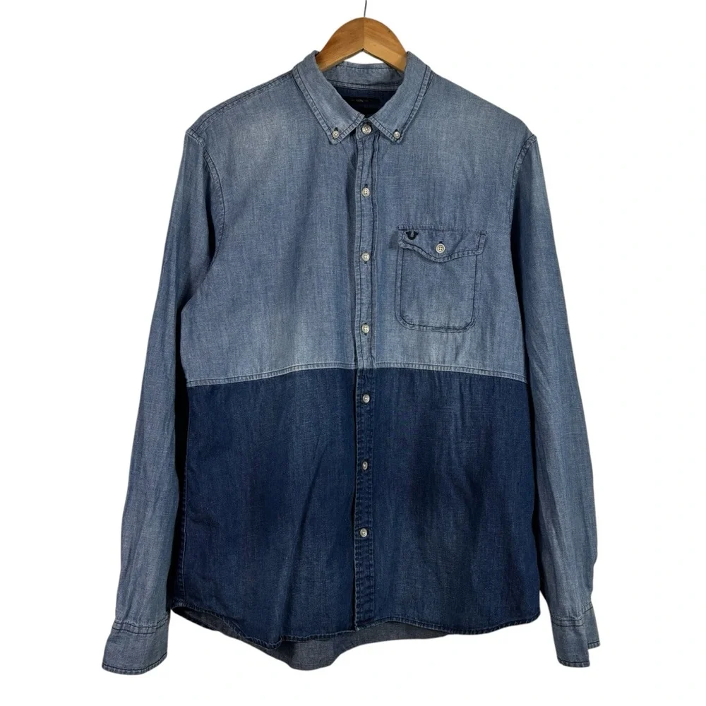 True Religion Chambray Western Pearl Snap Button Up Shirt Size Small Men's